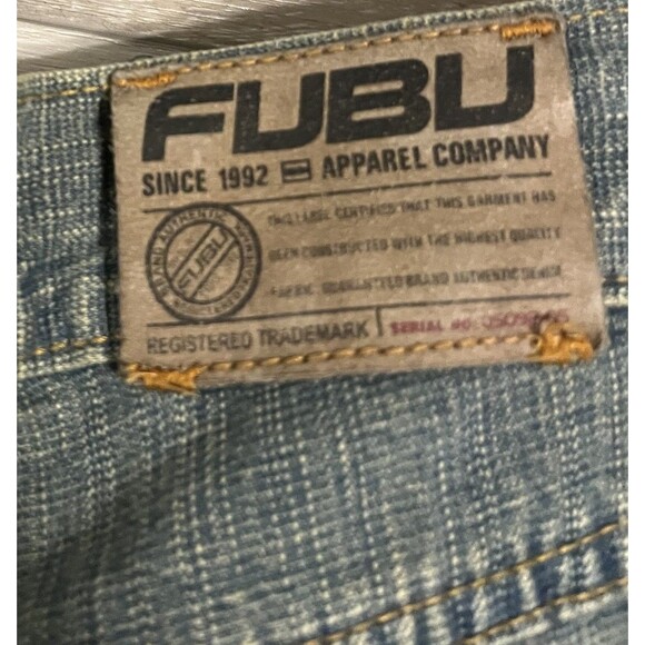 VTG Y2K FUBU The Collection Cargo Pants Blue Jean Denim Baggy Loose  Fit KIDS 16 - Picture 5 of 10